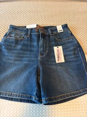 Classic High-Rise Dark Blue Denim Shorts - Women